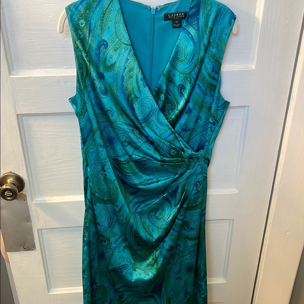 Lauren Ralph Lauren Blue Ruched Wrap Midi Dress